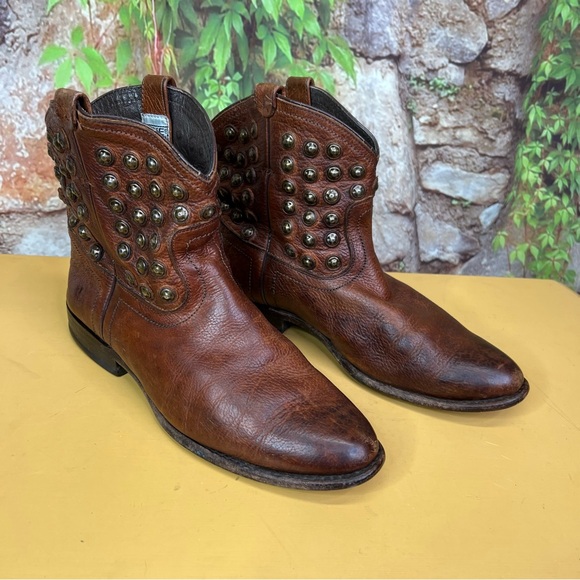 FRYE Studded Brown Western Ankle Leather Boots, 8B - Picture 7 of 15